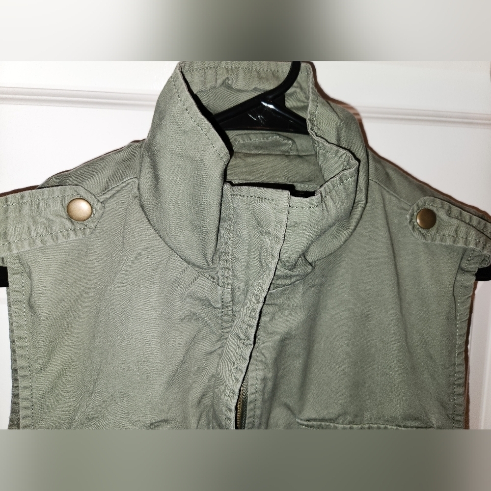 RUE21 Army Green Utility Vest Cinch Waist Cargo Military Style Jacket L - Picture 8 of 12